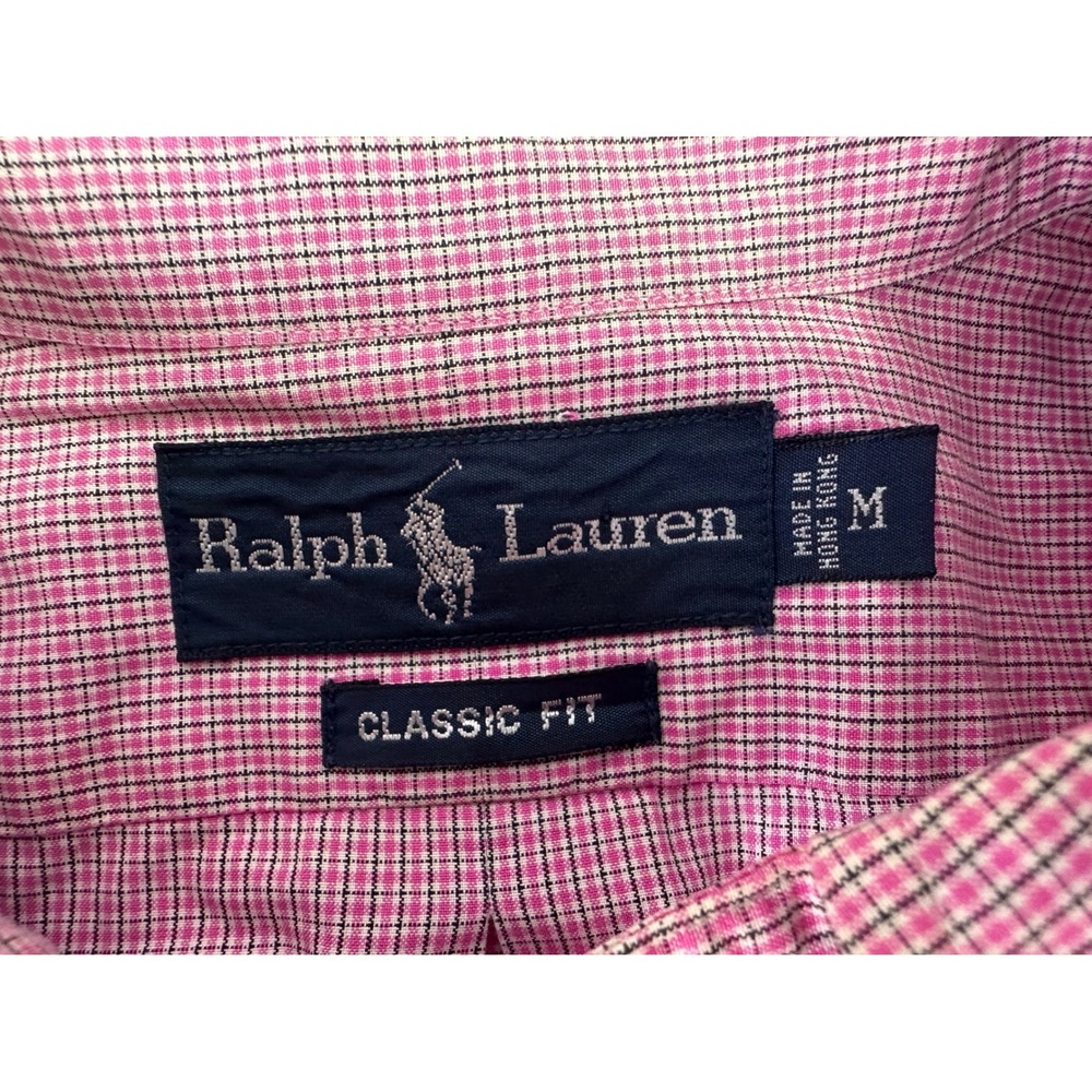 Ralph Lauren Classic Fit Pony Short Sleeve Button Down Shirt Pink Check Mens Med - Picture 7 of 7